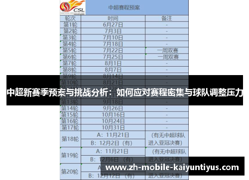 中超新赛季预案与挑战分析：如何应对赛程密集与球队调整压力